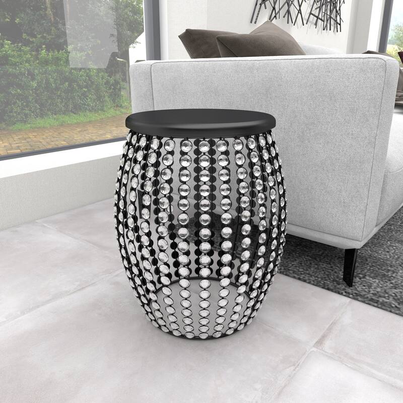 Metal Open Frame Accent Table with Crystal Embellishments - Gold or Black