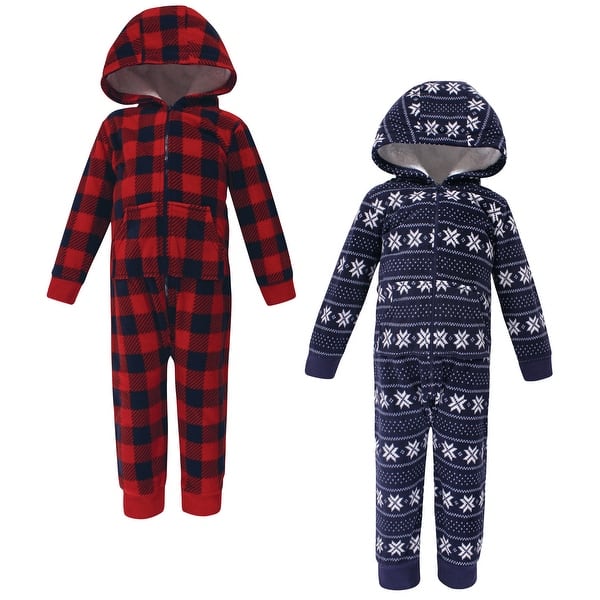slide 1 of 1, Hudson Baby Toddler Boy Fleece Jumpsuits, Coveralls, and Playsuits 2pk, Sweater Plaid 2T - Blue/Red