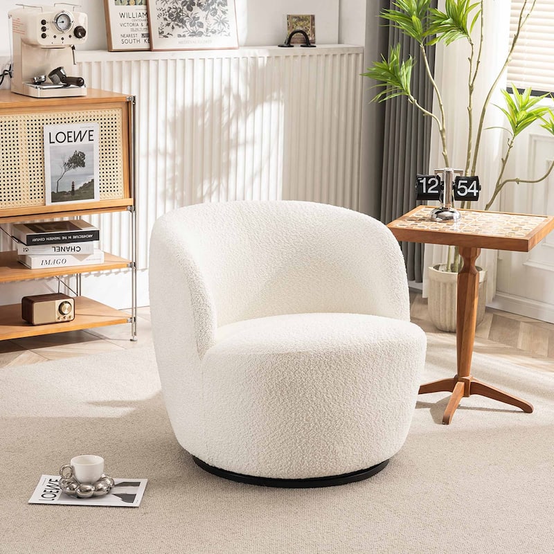 Single Fabric Modern Accent Chair 360 Degree Rotation Swivel Barrel Chairs