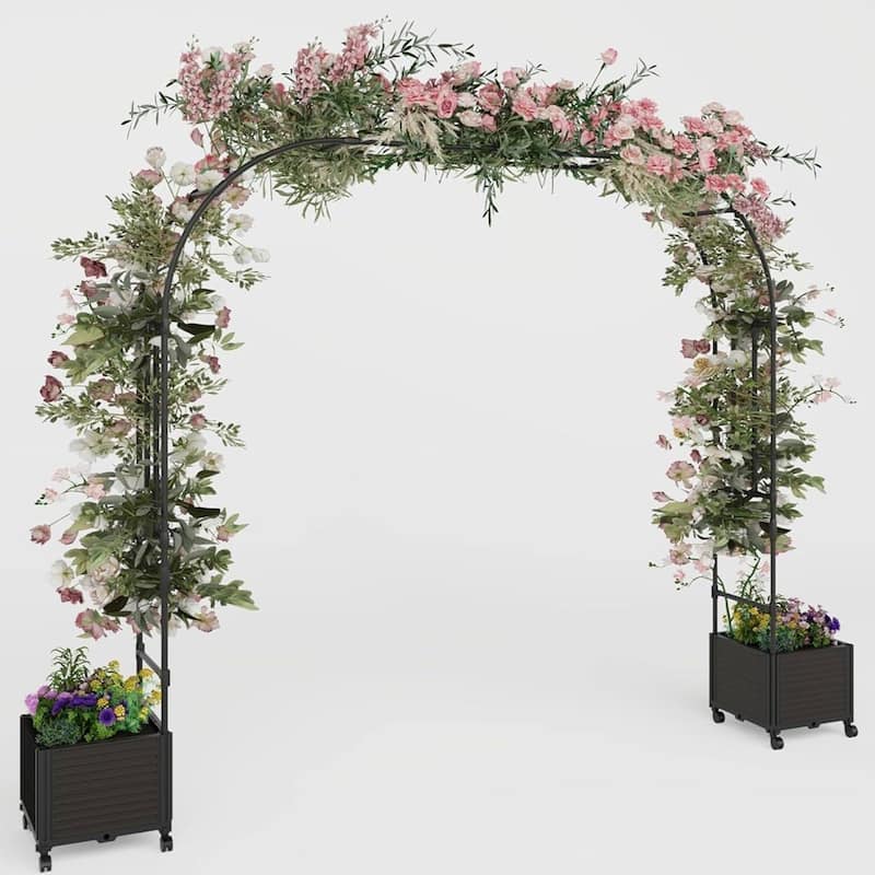 Outdoor Metal Wedding Arch Flowers Frame Backdrop Stand for Plant Climbing, Span 86.6" - Black