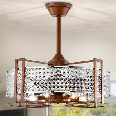 Jovanni 23 Inch Chrome Finish Ceiling Fandelier Crystal 6-Light with Remote