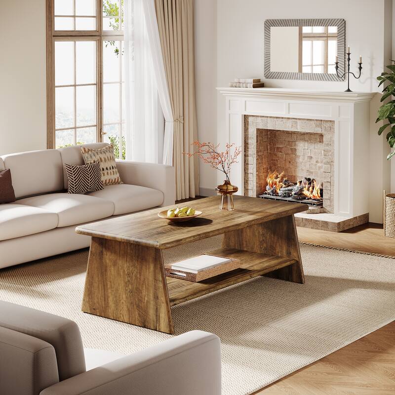 47.2-Inch Rectangle Wooden Coffee Table for Living Room