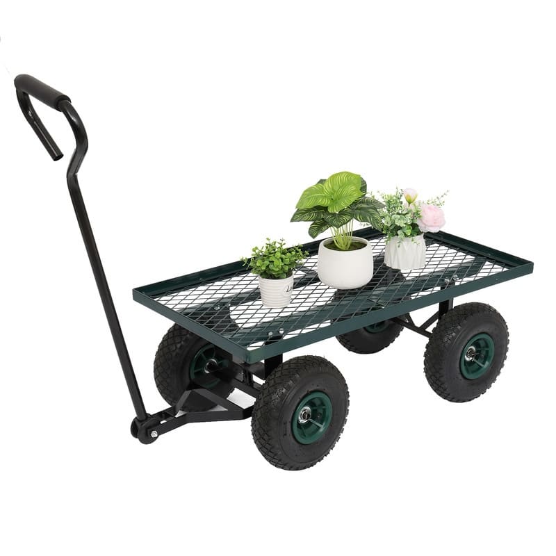 33" x 18" x 38" Garden Iron Wagon Cart Green - 33"x18"x38"