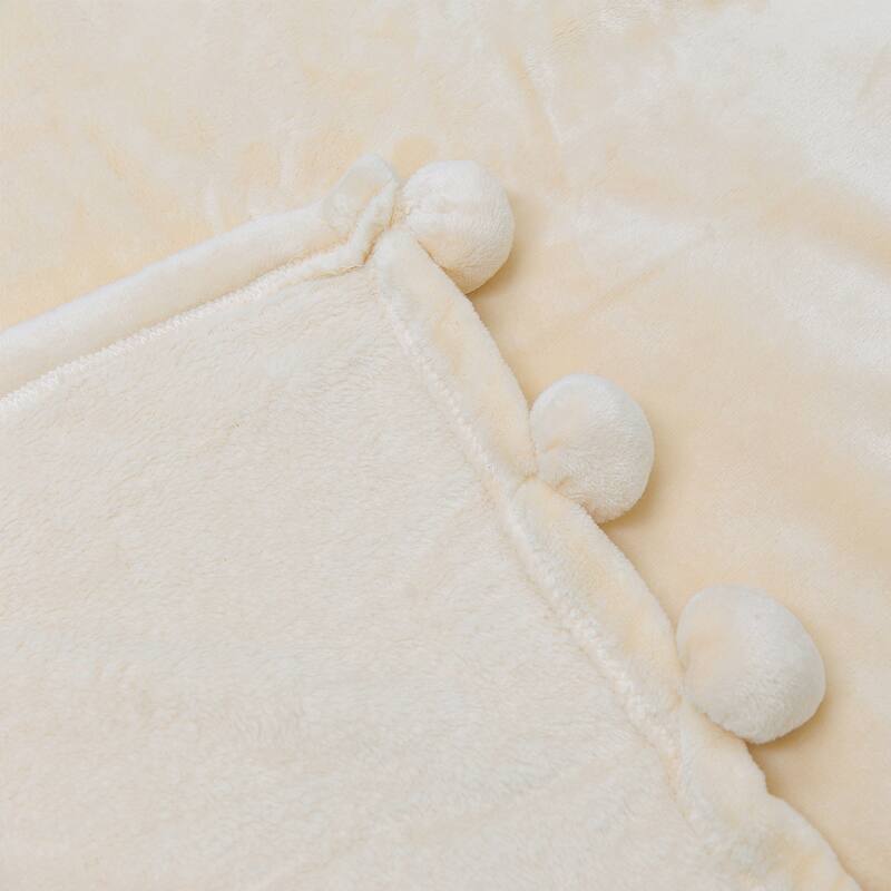 Pompom Flannel Fleece Throw