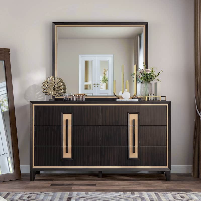 Furniture of America Nyx Modern 2-piece Espresso Solid Wood Dresser and Mirror Set - Espresso