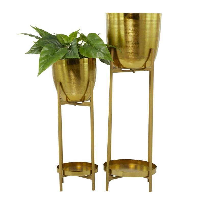 Metal Indoor Outdoor Planter with Removable Stand - Set of 2 Silver, Gold, Black - CosmoLiving by Cosmopolitan