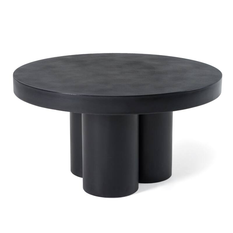 Cid Run Coffee Table, Abstract Black Concrete Base, Round 30 Inch Top