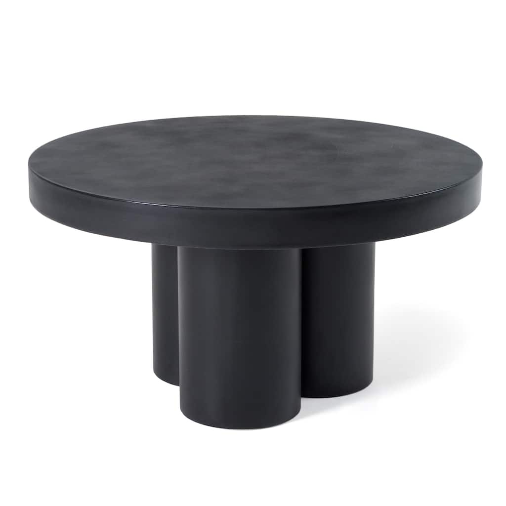 Cid Run Coffee Table, Abstract Black Concrete Base, Round 30 Inch Top