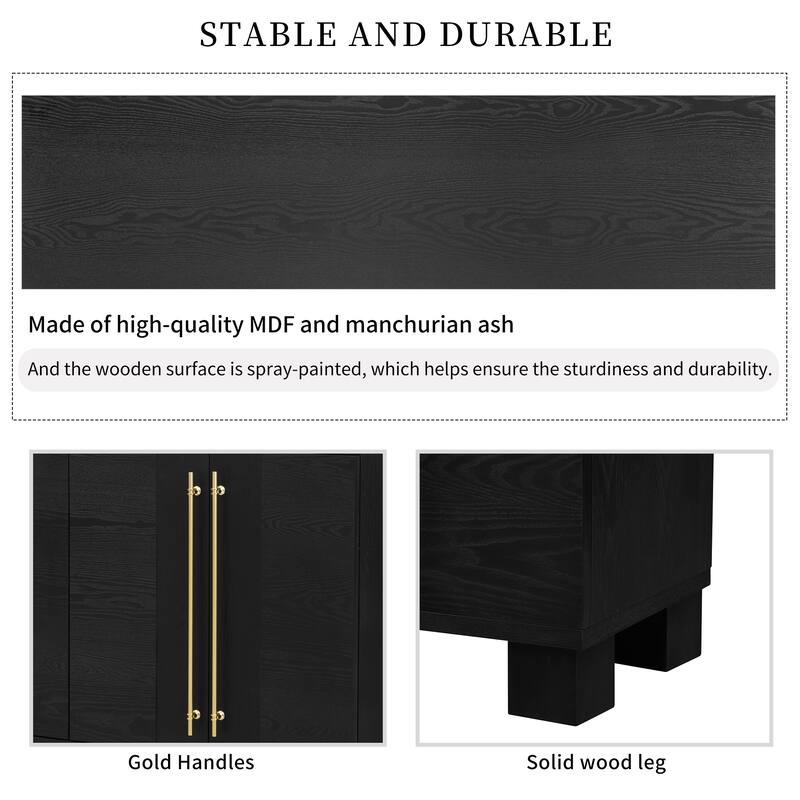 Black TV Cabinet Buffet Cabinet Console Table Adjustable Shelves Sideboard