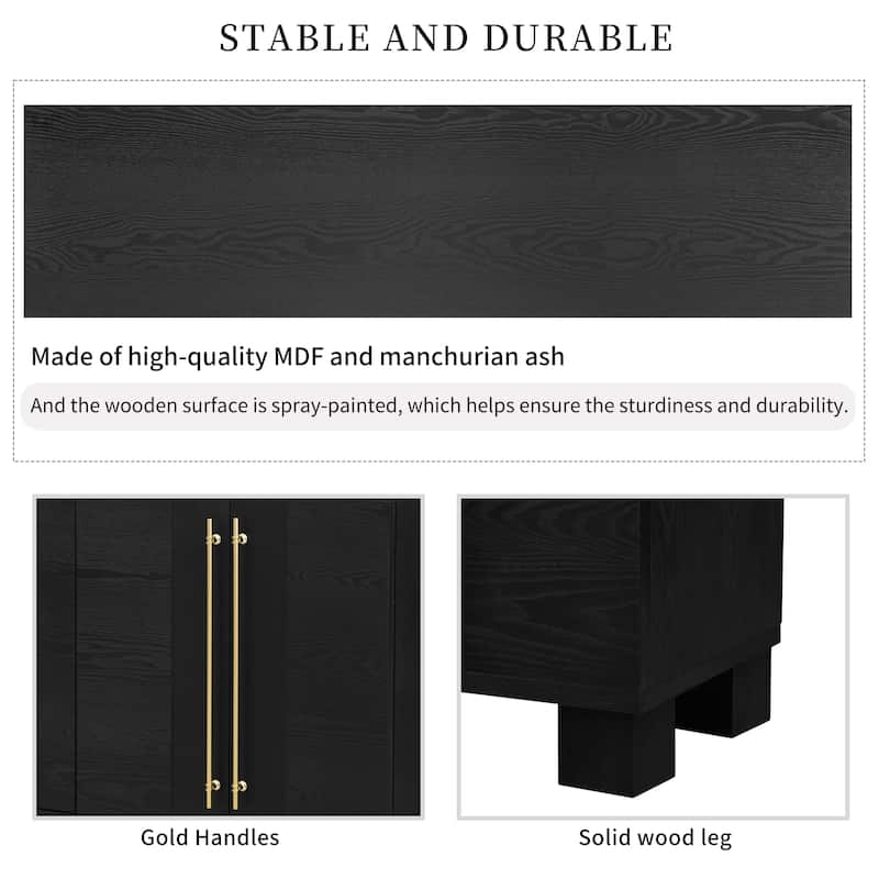 Traditional Style Wood Sideboard Buffet with Adjustable Shelves and Gold Handles