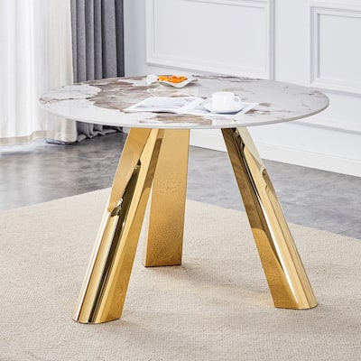 Modern Marble Texture Dining Table with 3 Adjustable Leveling Feet, Heat-Resistant Scratch-Resistan Surface