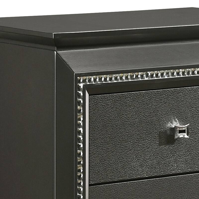 Metallic Grey Nightstand with 2 Drawers and Crystal-like Trim