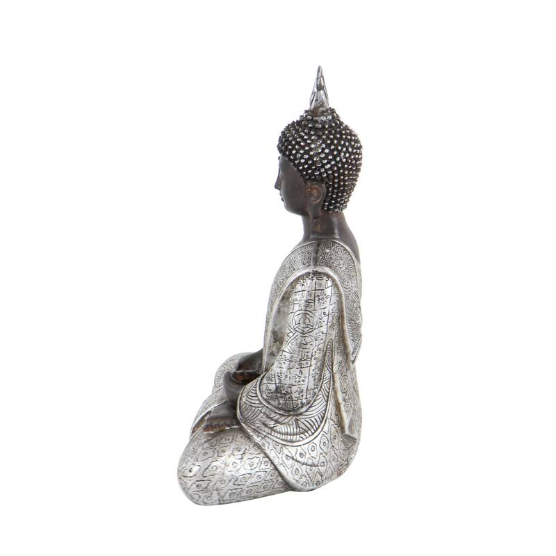 Black Polystone Meditating Buddha Decorative Sculpture with Engraved Carvings and Relief Detailing - 6 x 4 x 8