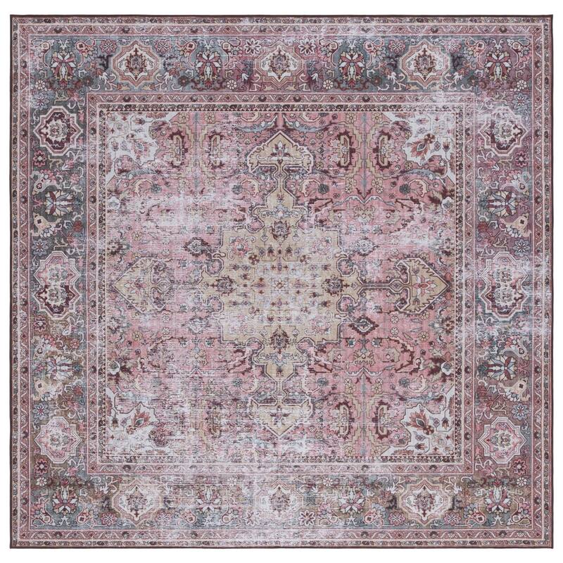 SAFAVIEH Tucson Machine Washable Slip Resistant Jeanne Traditional Rug - 6' Square - Pink/Beige