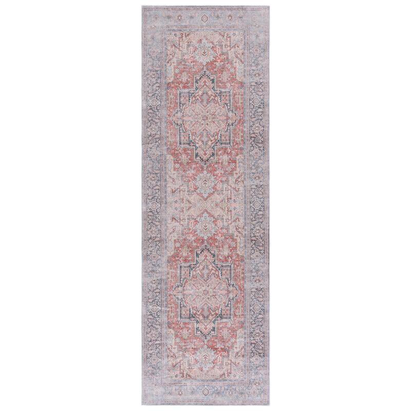 SAFAVIEH Arizona Morwen Machine Washable & Slip Resistant Rug - 2'6" x 8' Runner - Rust/Blue