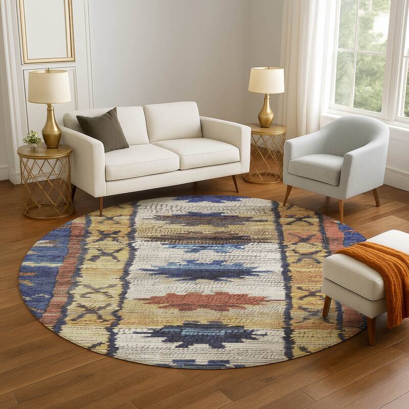 Premium Washable Super Soft Southwest Global Mayfield Rug - Gold - 8' x 8'