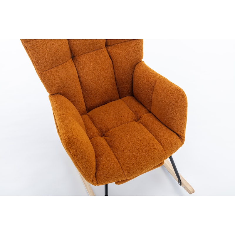 Teddy Fabric Rocking Chair with Adjustable Footrest and 300lb Capacity
