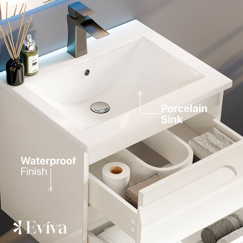 Eviva Joy 24" Wall Mount Bathroom Vanity with Porcelain Top
