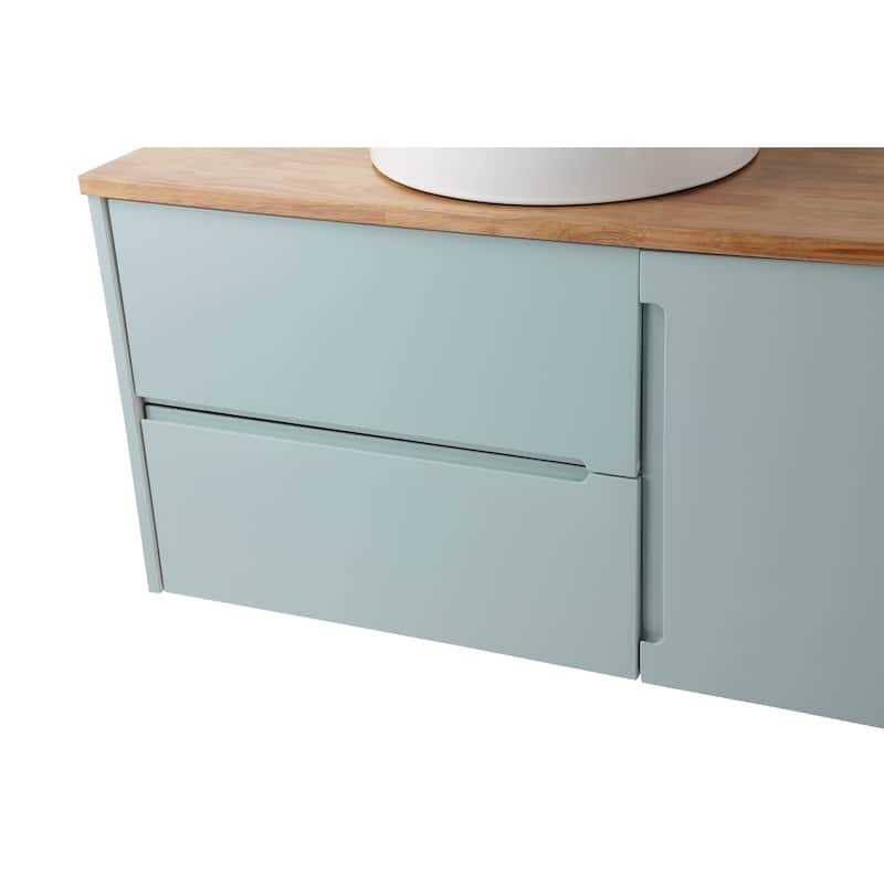 36" Blue Wall-Mounted Bathroom Vanity with Drawers, Top and Mirror