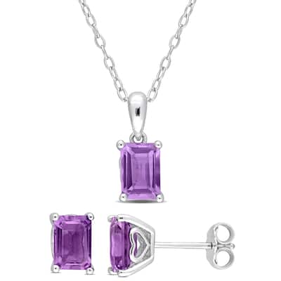 Miadora 3ct TGW Emerald-Cut and Octagon Amethyst Set of Necklace and Earrings in Sterling Silver