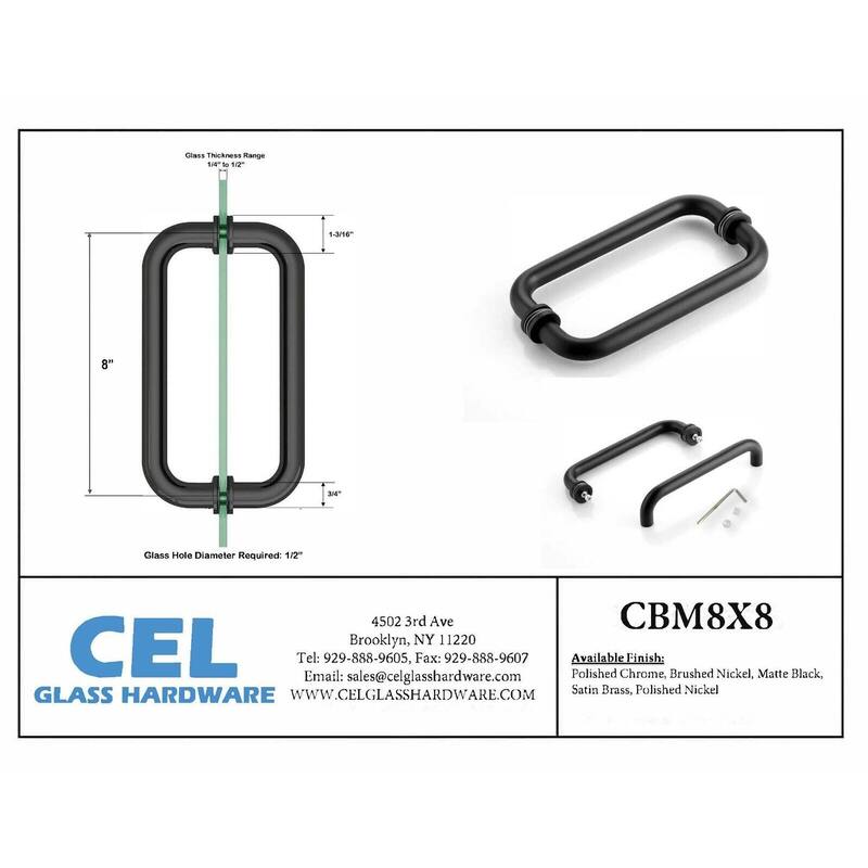 CEL 8"x8" Tubular Stainless Steel Back to Back Shower Door Pull Handle