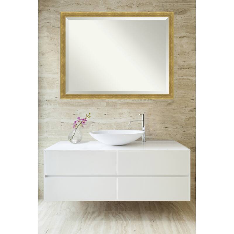 Angled Beveled Wood Framed Bathroom Vanity Wall Mirror