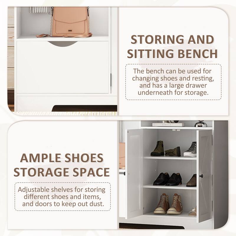 Multi-functional Hall Tree with Bench and Shoe Storage,Entryway Hall Tree with Coat Rack