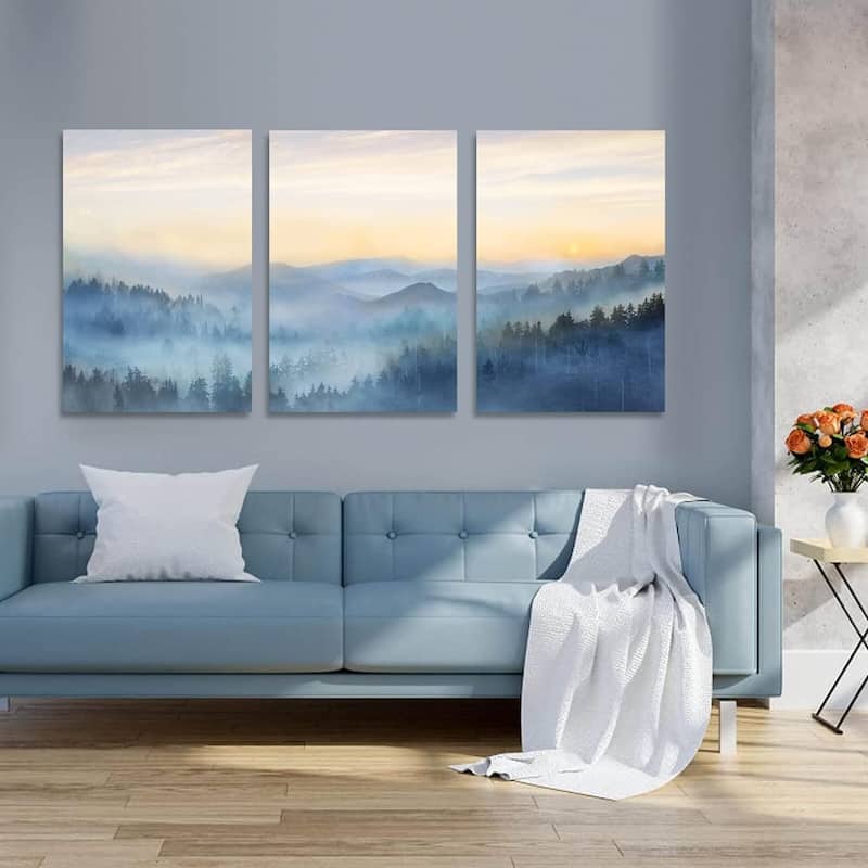 Sunrise Misty Forest Print Picture Paintings Wall Art