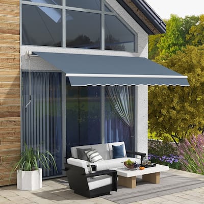 Outsunny 12' x 10' Retractable Awning Patio Awnings Sun Shade Shelter with Manual Crank Handle