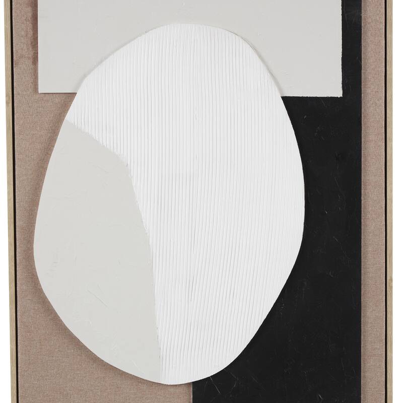 Wooden Geometric Textured Home Wall Decor with Abstract Black and White Shapes and Fabric Backing - Brown - Roche River Decor