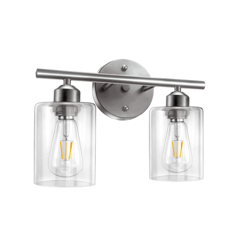 2-Light Dimmable Bathroom Vanity Light With Glass Shade - Brushed Nickle