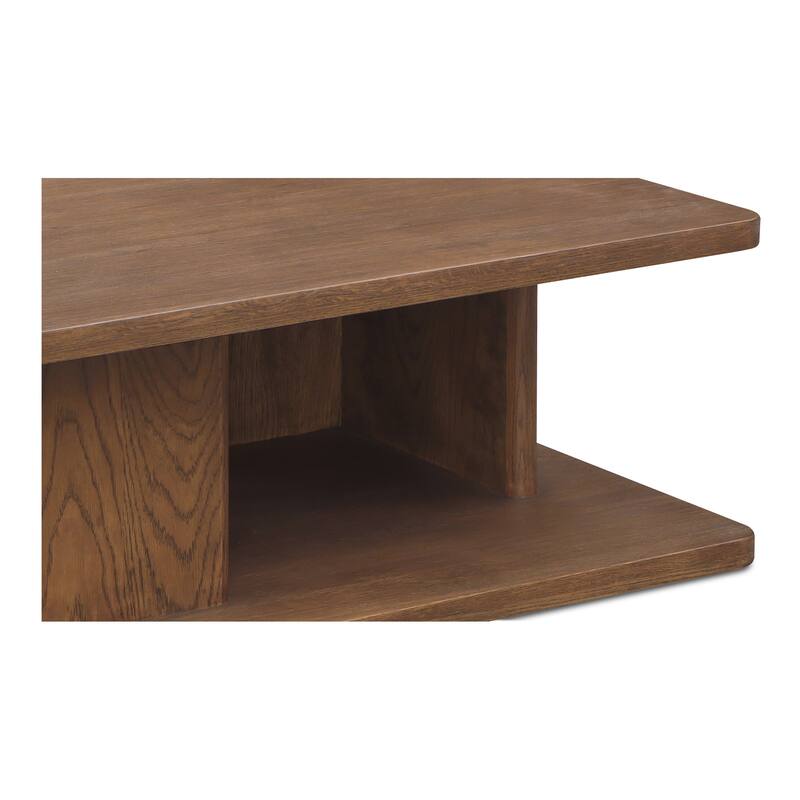 NADAAL STUDIOS Thalor Coffee Table, Large Rectangular Solid Oak Edge, Bullnose Vertical Support, Dark Brown