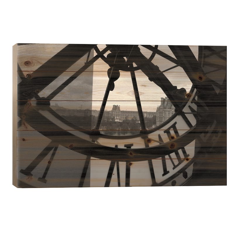 Clock Tower In Paris Print On Wood by Unknown Artist - Multi-Color - 18x26x1.5