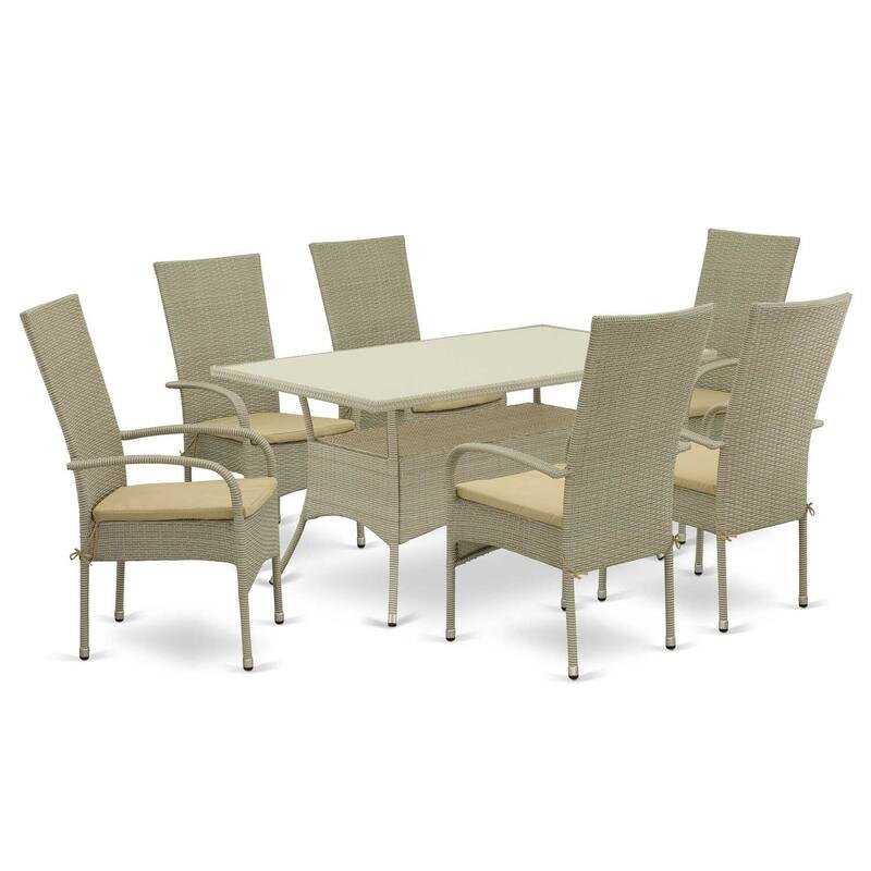 HomeStock 7-Piece Natural Oak Finish Solid Wood Top Dining Table with 6 Chairs with Lattice Back