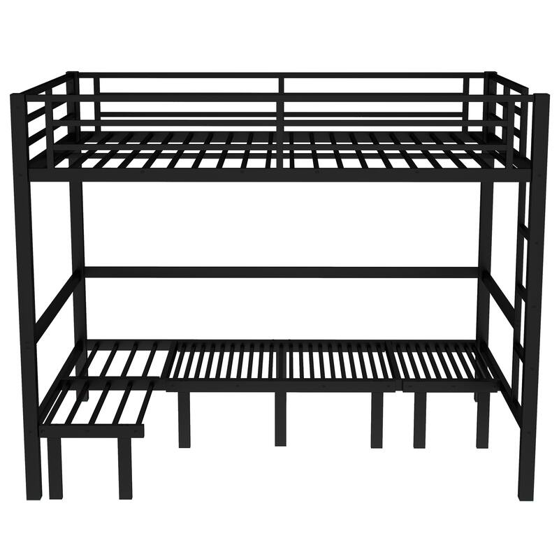 Roomfitters Full/Queen Metal Pull-Out Bunk Bed with 3-Section Expandable Lower Bunk & Safety Rails, Space-Saving Frame, Black