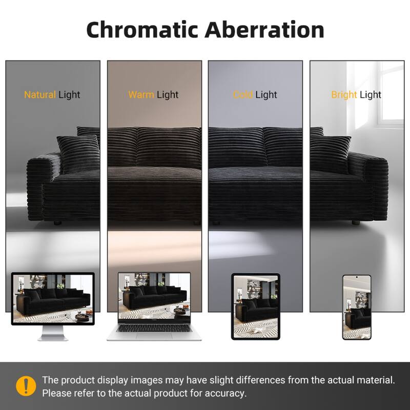 GDFStudio - Plush Corduroy 3-Seater 82.7" Deep Seat Upholstered Sofa