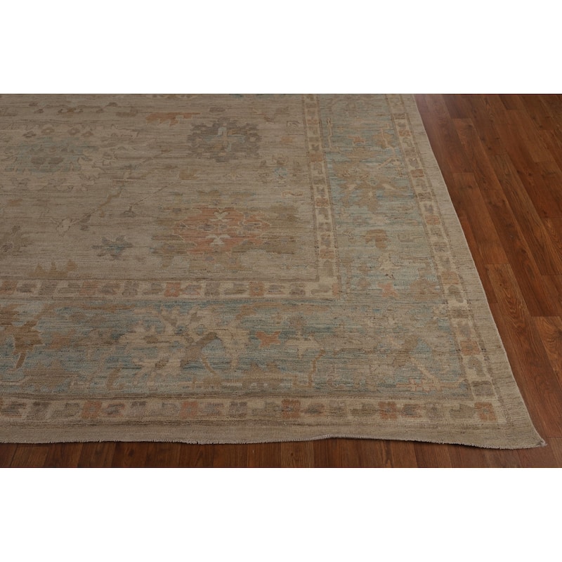 Oushak Turkish Large Rug Handmade Vegetable Dye Floral Wool Carpet - 10'3"x 13'9"