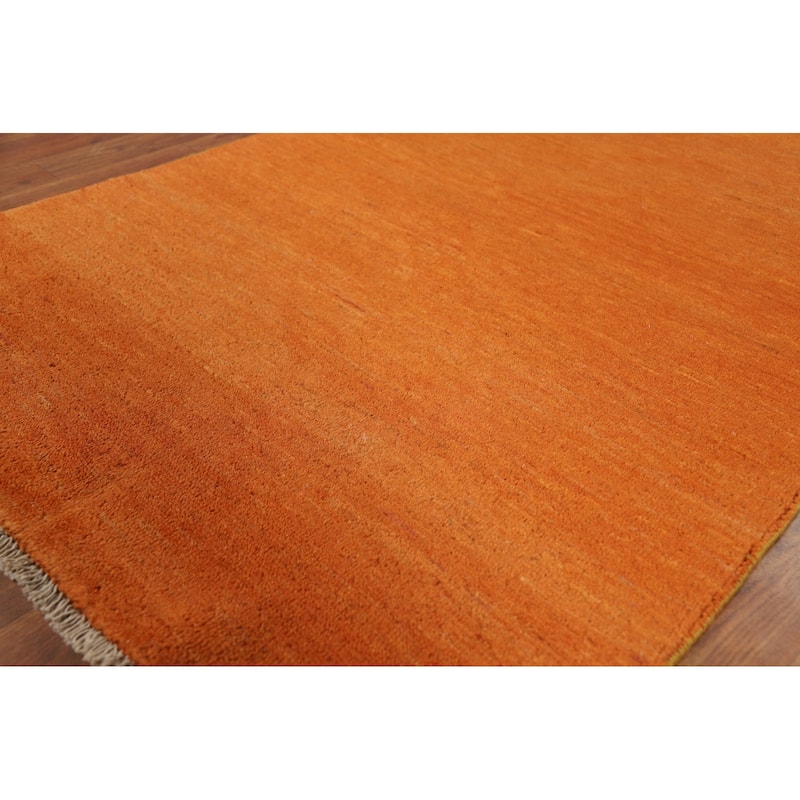 Contemporary Gabbeh Oriental Foyer Rug Hand-Knotted Orange Wool Carpet - 3'2"x 4'11"