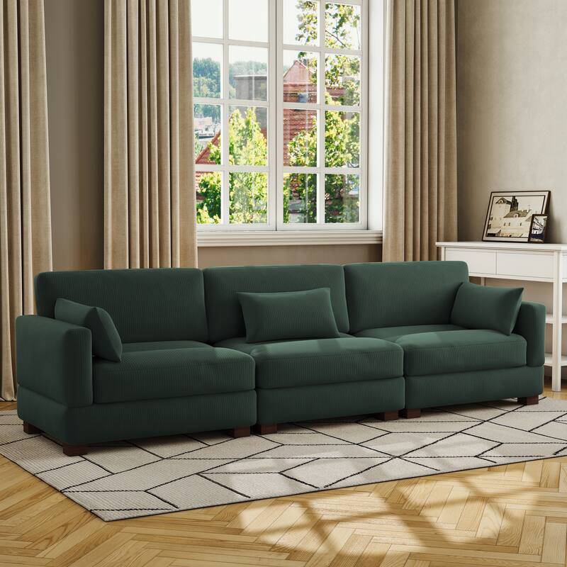 Corduroy Modular Sectional Sofa with Ottoman and Pillows