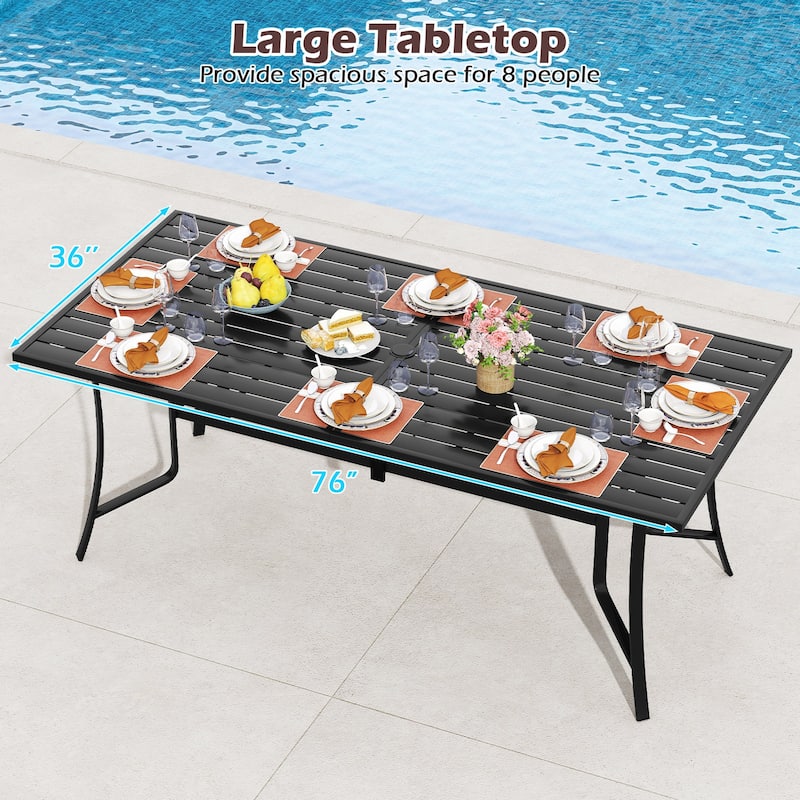 Gymax 9PCS Patio Dining Set Rectangular Table & Stackable Chairs