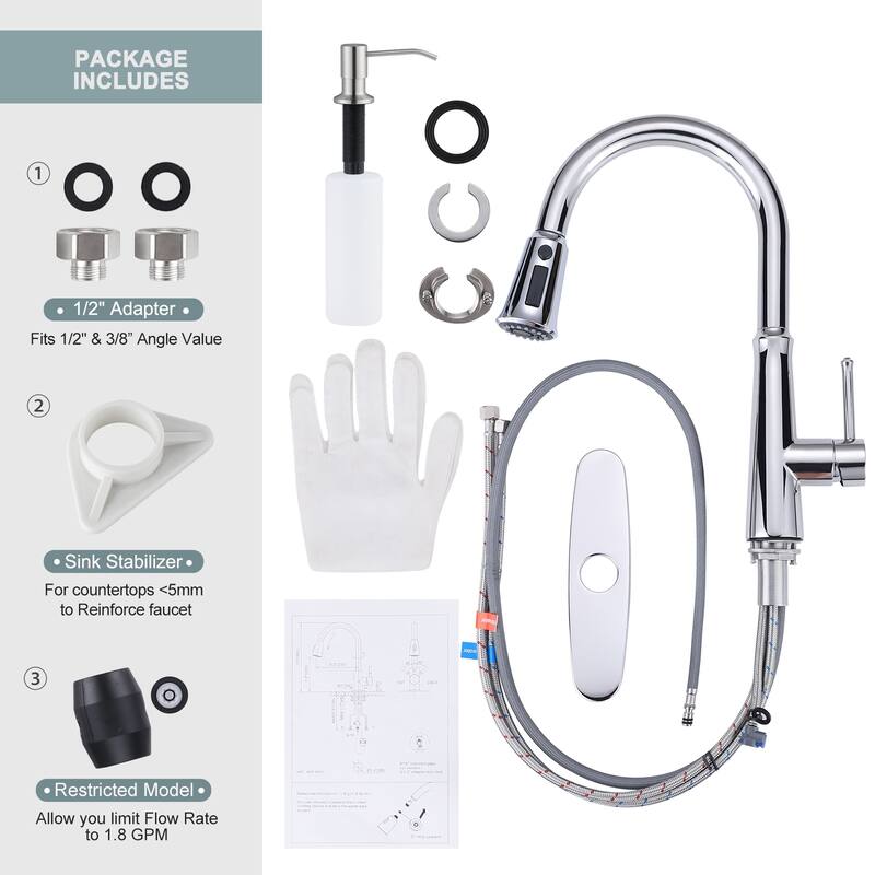 WOWOW Pull Down Sprayer Kitchen Faucet with Soap Dispenser