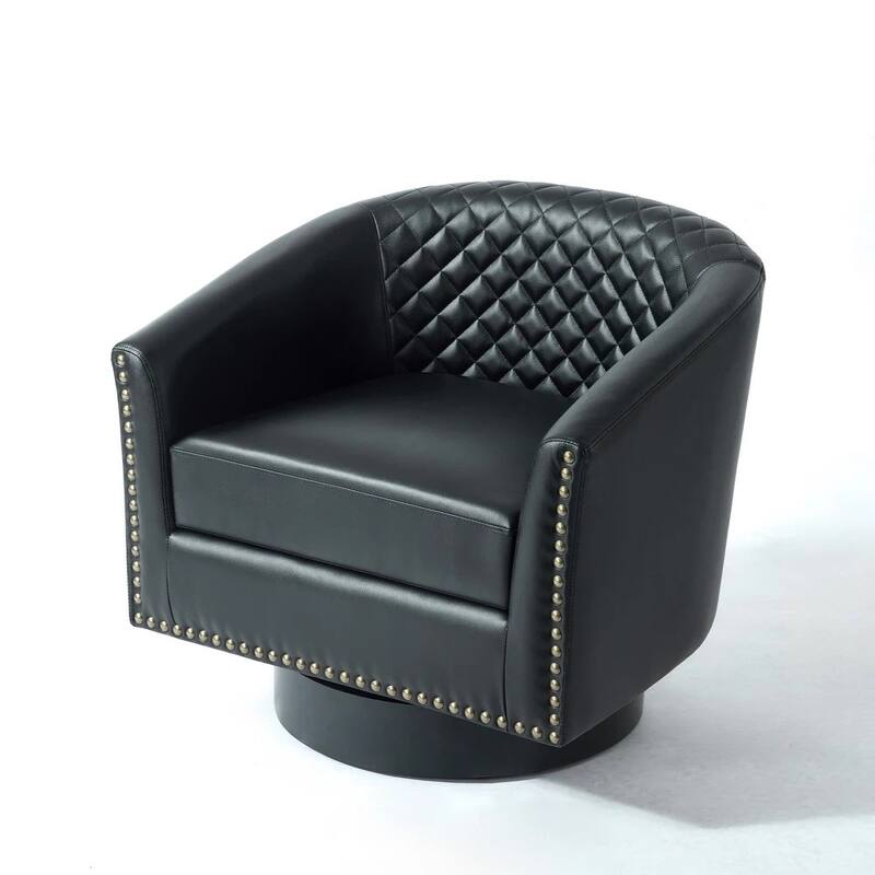 2 Set Modern Vegan Faux Leather Swivel Barrel Accent Chair