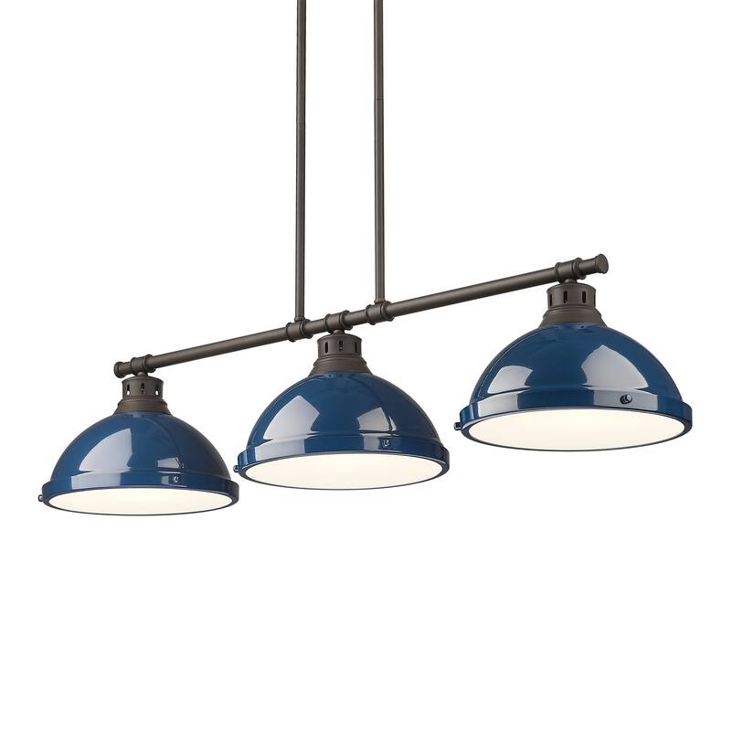 Yep by Golden Lighting Duncan 3-light Island Light in Rubbed Bronze and Navy Blue shade