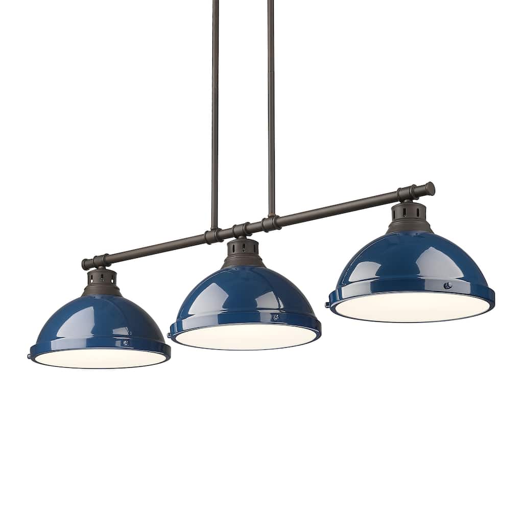 Yep by Golden Lighting Duncan 3-light Island Light in Rubbed Bronze and Navy Blue shade
