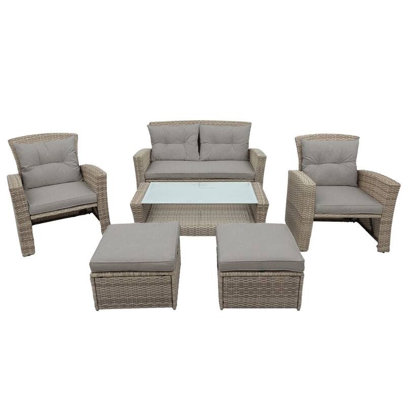 4 Pieces Outdoor Conversation Set All Weather Wicker Sectional Sofa with Ottoman