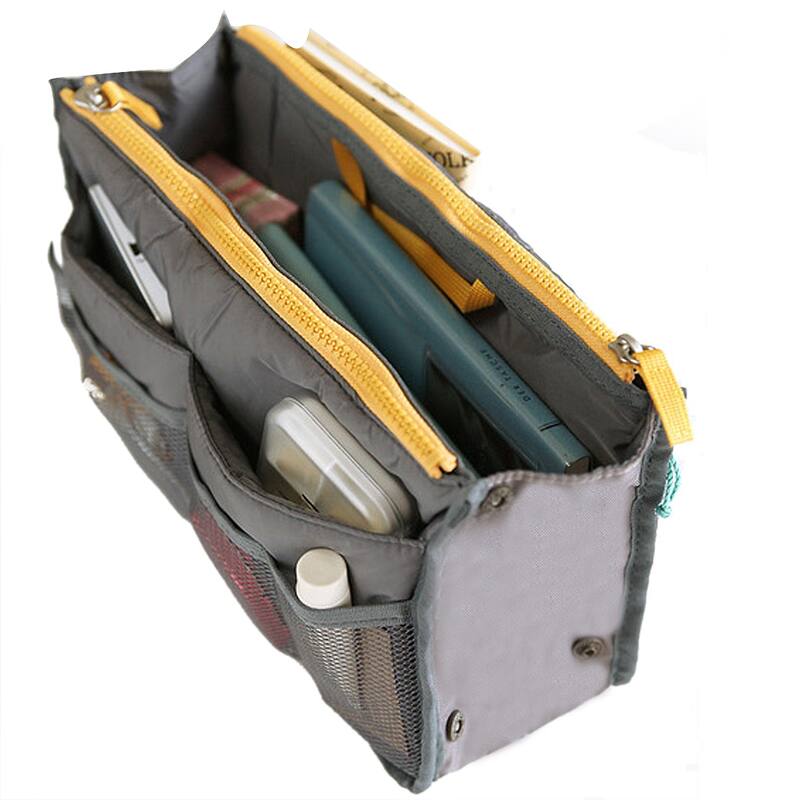 Cosmetic Makeup Storage Handbag Tote Insert Purse Organizer Pouch Bag - Gray