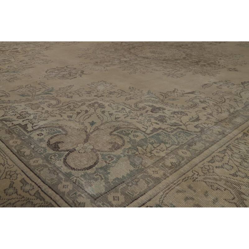 Geometric Tabriz Persian Vintage Rug Bedroom Handmade Wool Carpet - 9'6" x 12'7"