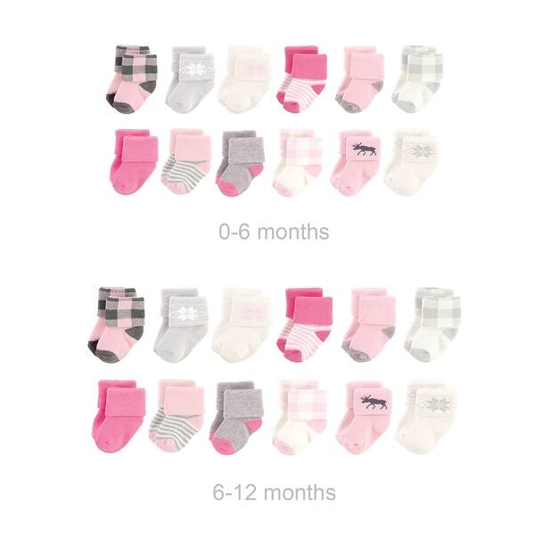 slide 1 of 1, Hudson Baby Infant Girl Grow with Me Cotton Terry Socks, Pink Moose, 0-6 and 6-12 Months - Pink Moose Pink Moose - 0-6 and 6-12 Months
