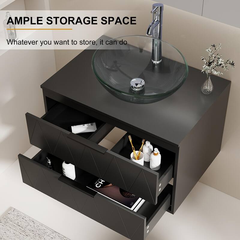 Modern Wall Mounted Bathroom Vanity Set with Vessel Sink & Faucet