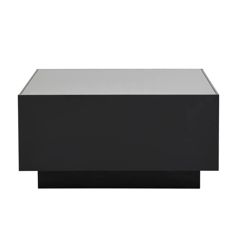 27.5" High Glossy Square Coffee Table with LED Lights, Modern Center Table with Frosted Tempered Glass Top for Living Room